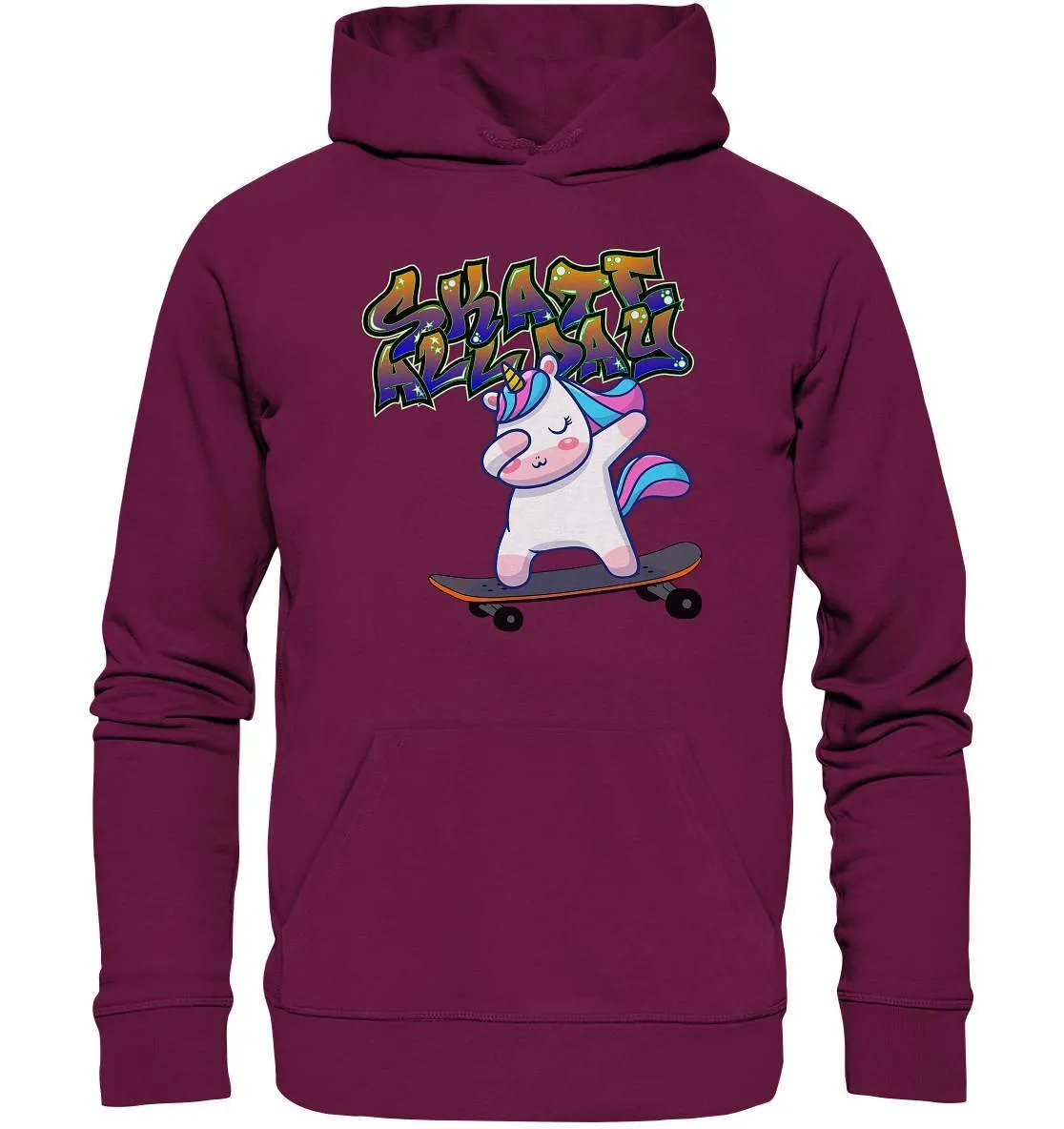 Dabbing Einhorn auf dem Skateboard Skate All Day Graffiti - Premium Unisex Hoodie
