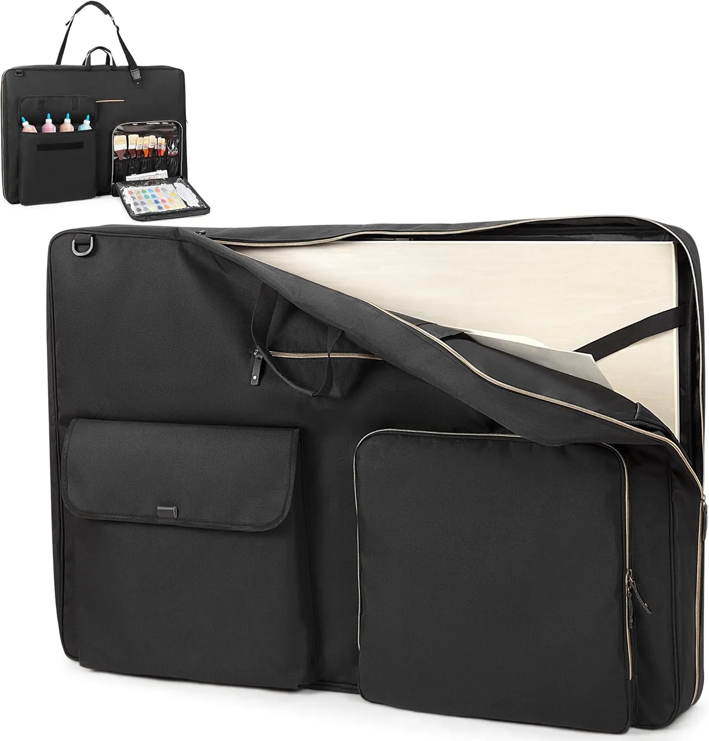 Damero Art Portfolio Case 24 x 36, Artist Portfolio Bag Poster Board Storage with Shoulder Strap, Artwork Carrying Tote Bag for 4k 8k Sketching and Drawing Painting Supply, Black