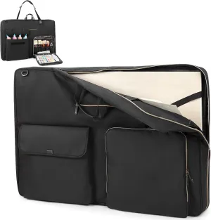 Damero Art Portfolio Case 24 x 36, Artist Portfolio Bag Poster Board Storage with Shoulder Strap, Artwork Carrying Tote Bag for 4k 8k Sketching and Drawing Painting Supply, Black