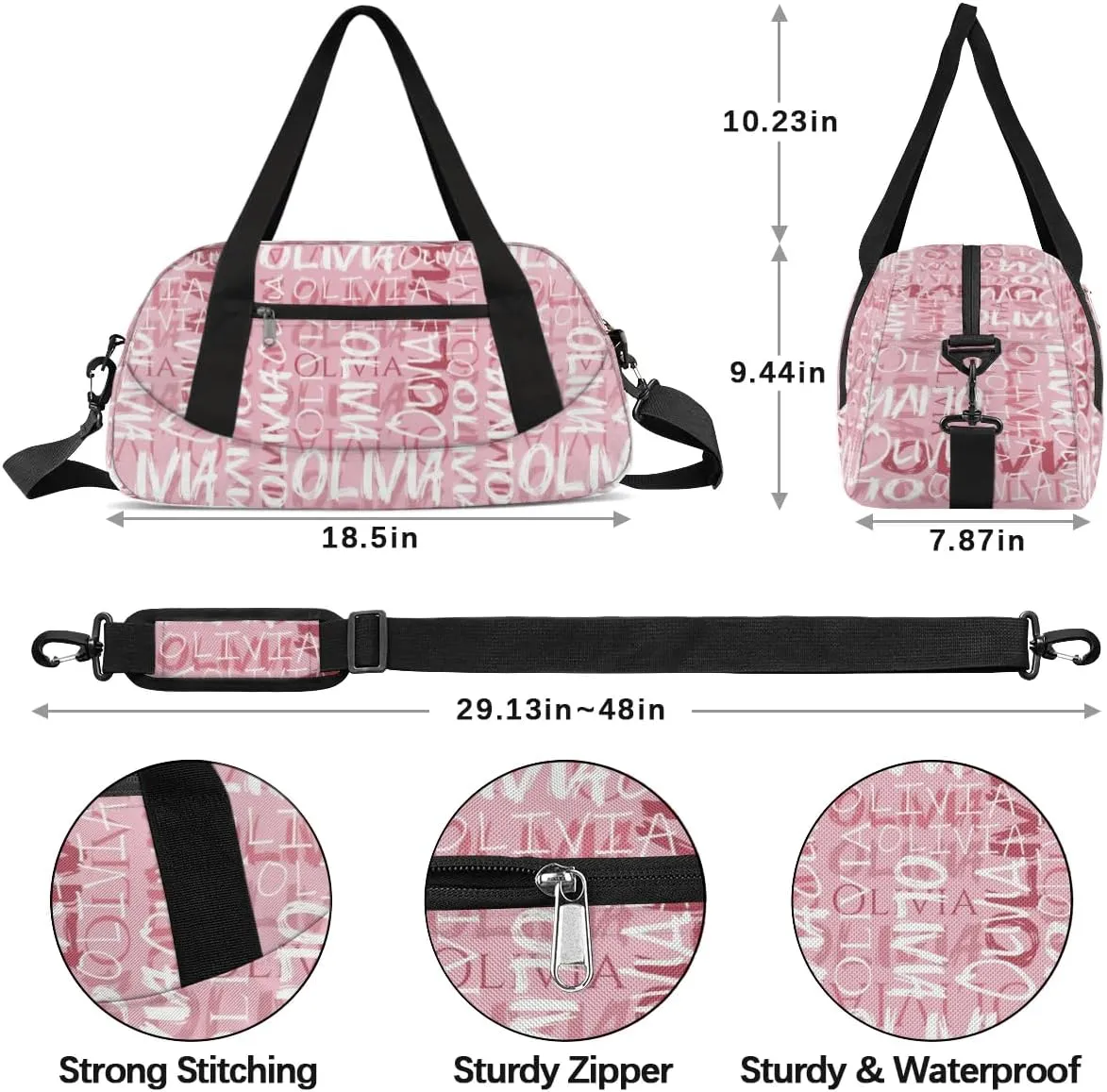 Dance Bag Custom Sport Bag Travel Duffel Bag Personalized Duffel Overnight Bag Cheer Bag Cheerleader Bag for Girls Boys Customized Gym Bag Kids Gifts - Light Pink