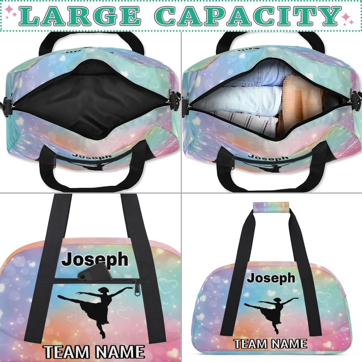 Dance Bag for Girls Personalized with Name Team Name Custom Kids Ballet Bag Teens Sports Gym Bag Travel Bag Yoga Bag