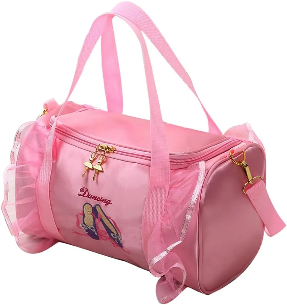 Dance bag for kids Lightweight Cute Ballet Bag Gym Travel Duffle Bag for Girls Tutu Dress Bag 3-6 Year Olds Gift for Girls (Pink-ballet shoes)