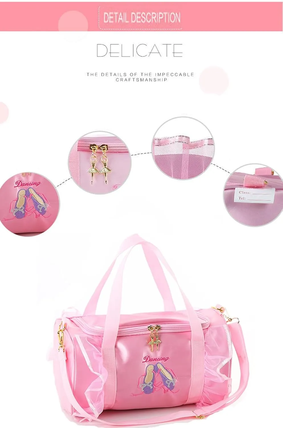 Dance bag for kids Lightweight Cute Ballet Bag Gym Travel Duffle Bag for Girls Tutu Dress Bag 3-6 Year Olds Gift for Girls (Pink-ballet shoes)