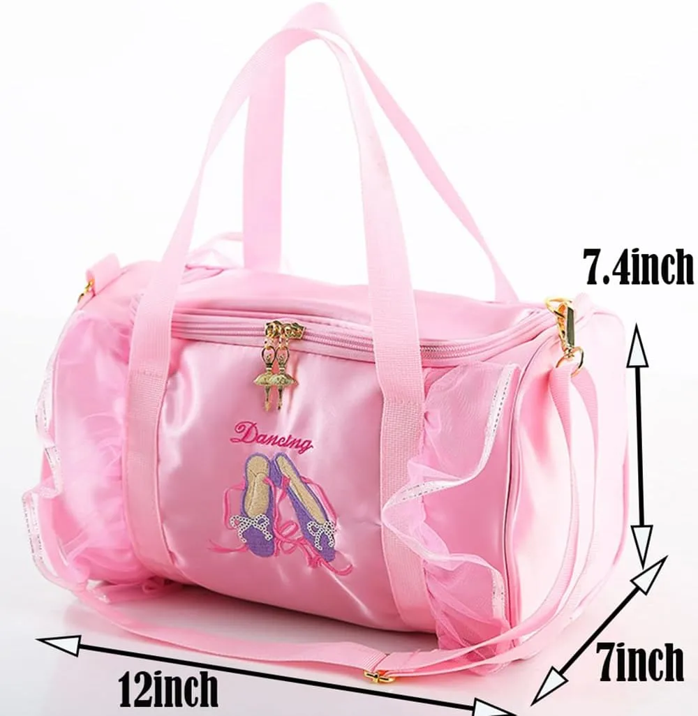 Dance bag for kids Lightweight Cute Ballet Bag Gym Travel Duffle Bag for Girls Tutu Dress Bag 3-6 Year Olds Gift for Girls (Pink-ballet shoes)