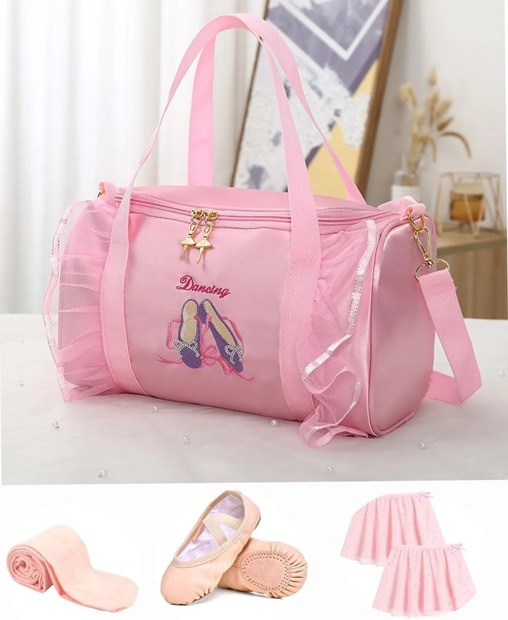Dance bag for kids Lightweight Cute Ballet Bag Gym Travel Duffle Bag for Girls Tutu Dress Bag 3-6 Year Olds Gift for Girls (Pink-ballet shoes)