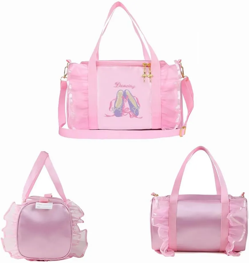 Dance bag for kids Lightweight Cute Ballet Bag Gym Travel Duffle Bag for Girls Tutu Dress Bag 3-6 Year Olds Gift for Girls (Pink-ballet shoes)