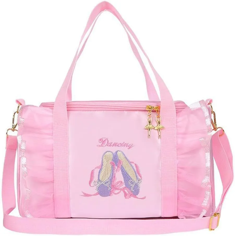 Dance bag for kids Lightweight Cute Ballet Bag Gym Travel Duffle Bag for Girls Tutu Dress Bag 3-6 Year Olds Gift for Girls (Pink-ballet shoes)