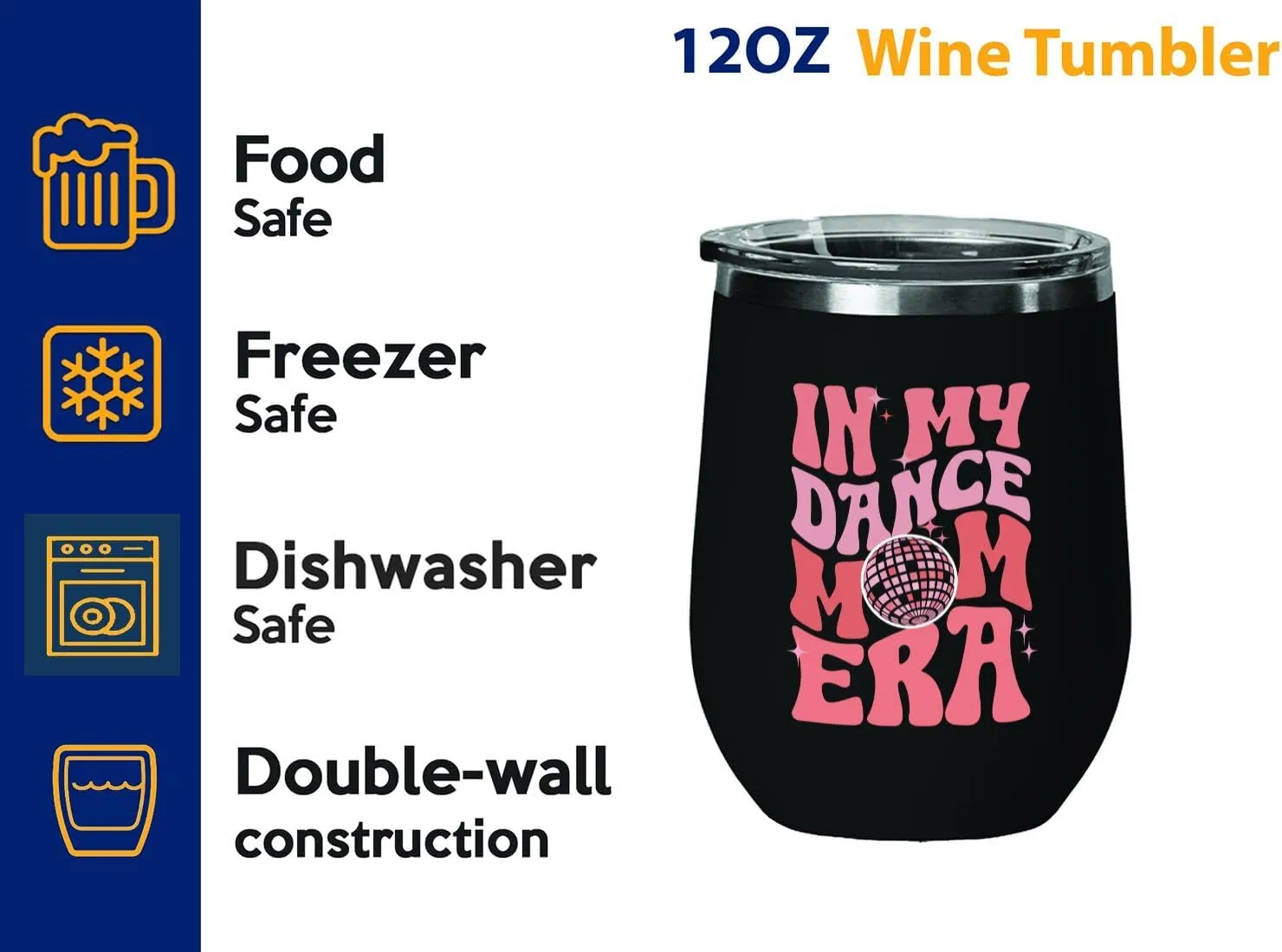 Dance Mom Era Wine Tumbler 12oz Black -Dance Mom Era A - Dancer Dance Teacher Ballet Coach Instructor Choreographer Zumba Party People Pole Dancer