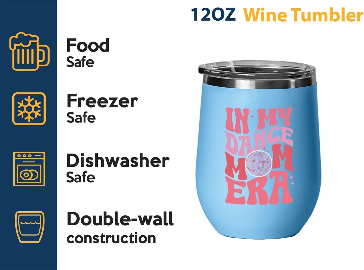 Dance Mom Era Wine Tumbler 12oz Blue -Dance Mom Era A - Dancer Dance Teacher Ballet Coach Instructor Choreographer Zumba Party People Pole Dancer