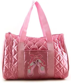 Danshuz Girl Pink Satin Quilted Duffel Bag Ballet Shoe Dance Accessory