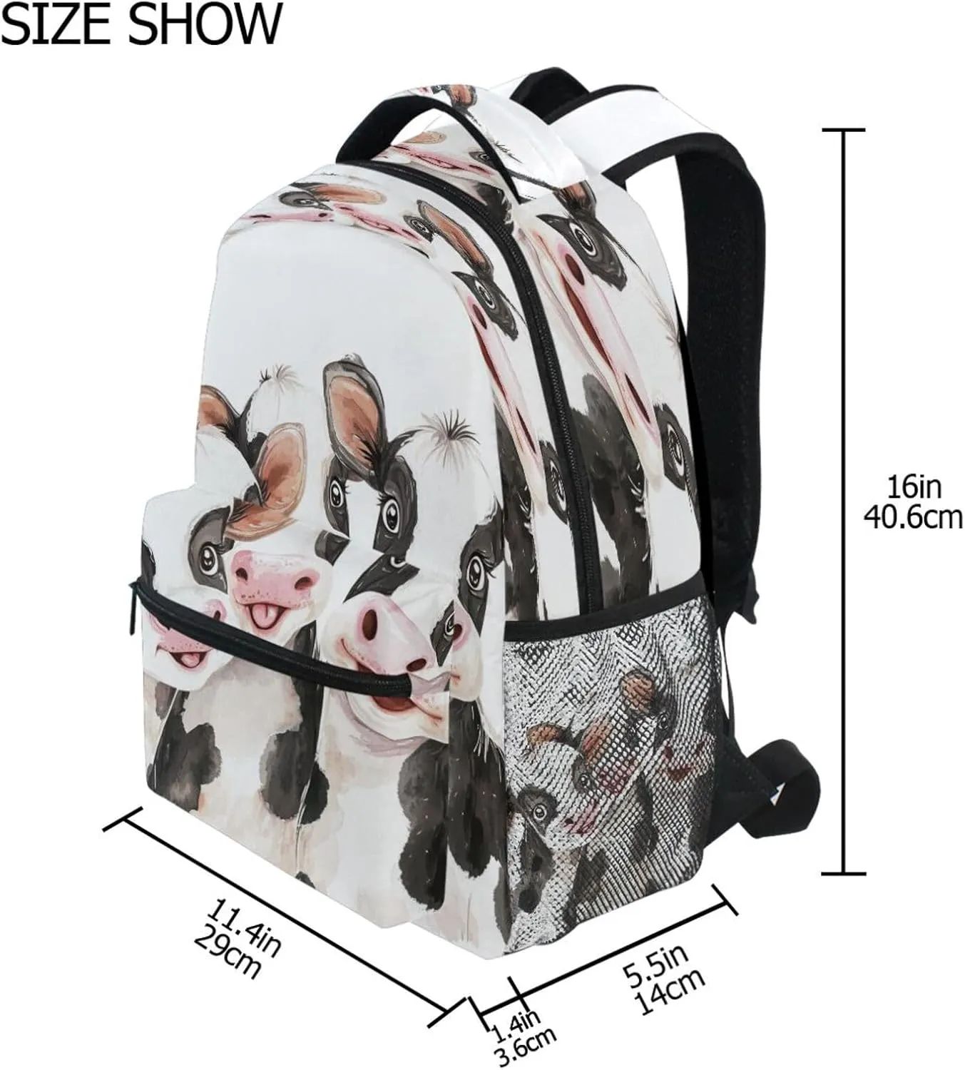 Day Backpack for Men and Women Fashion Stylish Travel Bags with Chest Strap for Travel Trip Cute Cow White