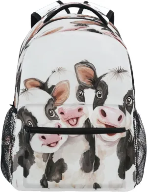 Day Backpack for Men and Women Fashion Stylish Travel Bags with Chest Strap for Travel Trip Cute Cow White