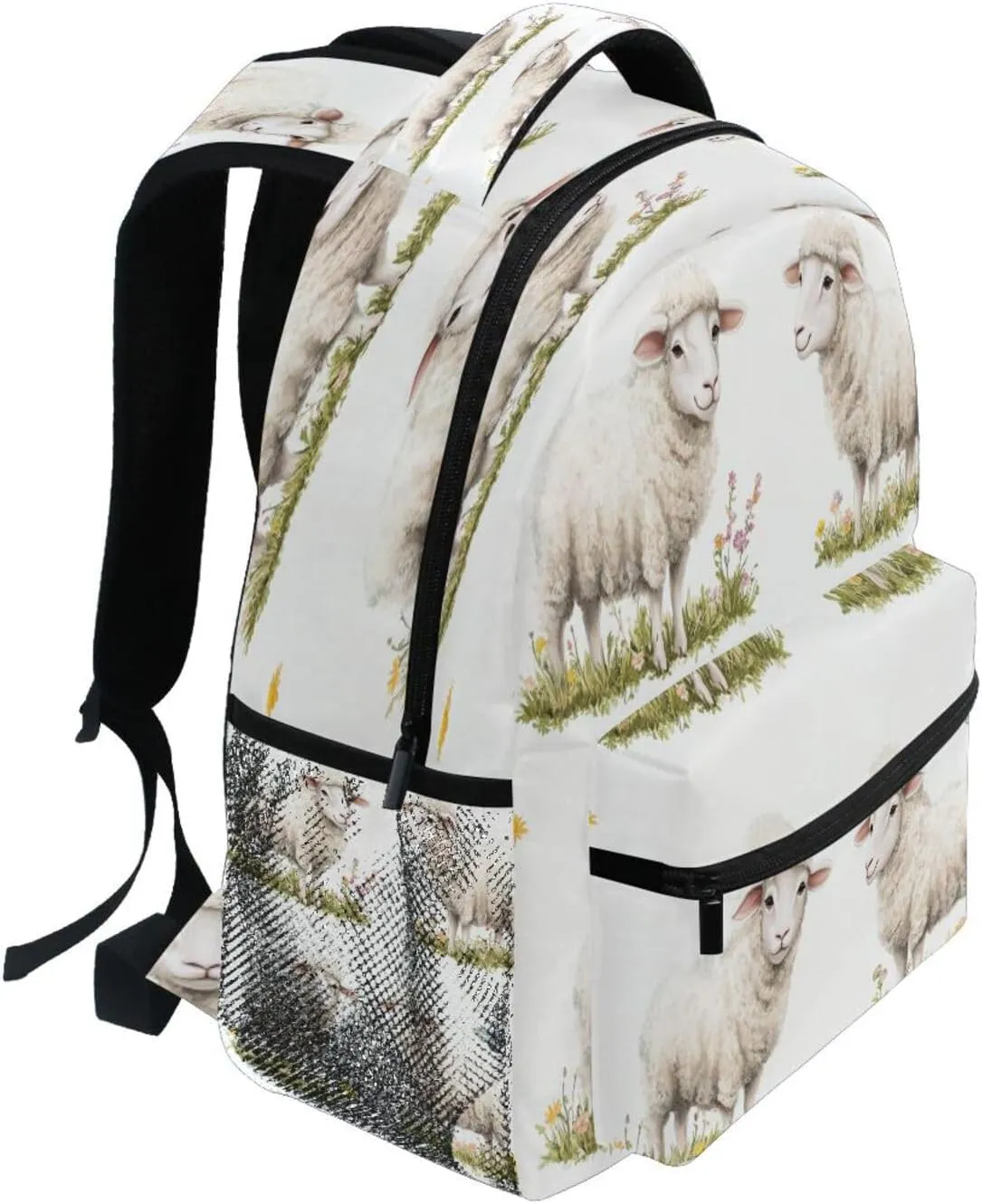 Day Backpack for Teens Boys Girls Fashion Personal Backpack with Chest Strap Gift Men & Women Chic Sheep White
