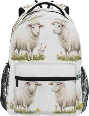 Day Backpack for Teens Boys Girls Fashion Personal Backpack with Chest Strap Gift Men & Women Chic Sheep White