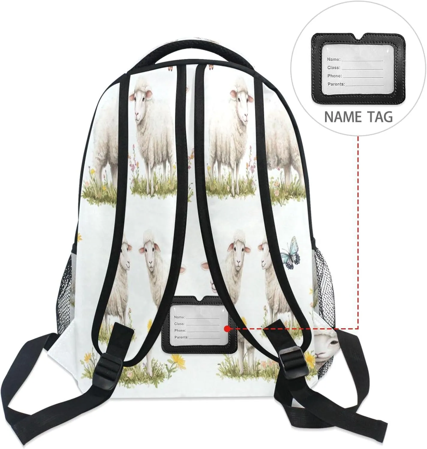 Day Backpack for Teens Boys Girls Fashion Personal Backpack with Chest Strap Gift Men & Women Chic Sheep White