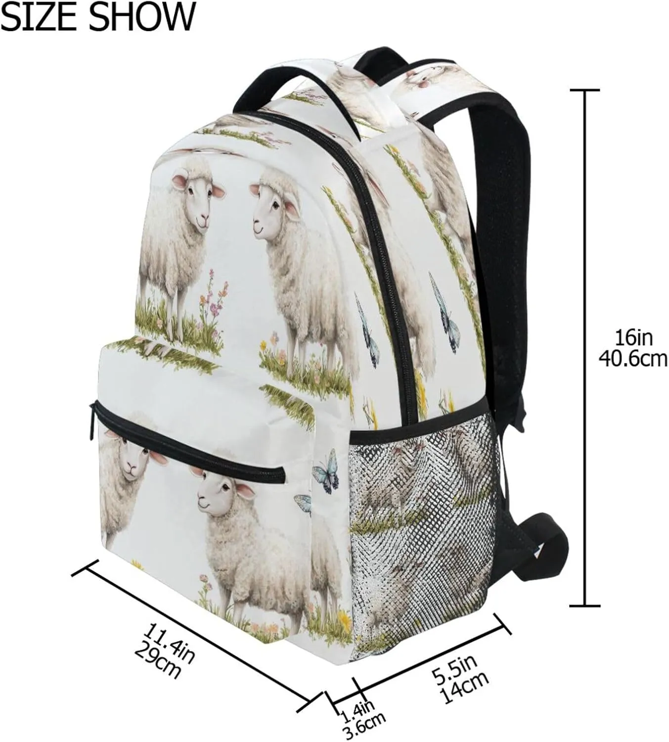 Day Backpack for Teens Boys Girls Fashion Personal Backpack with Chest Strap Gift Men & Women Chic Sheep White