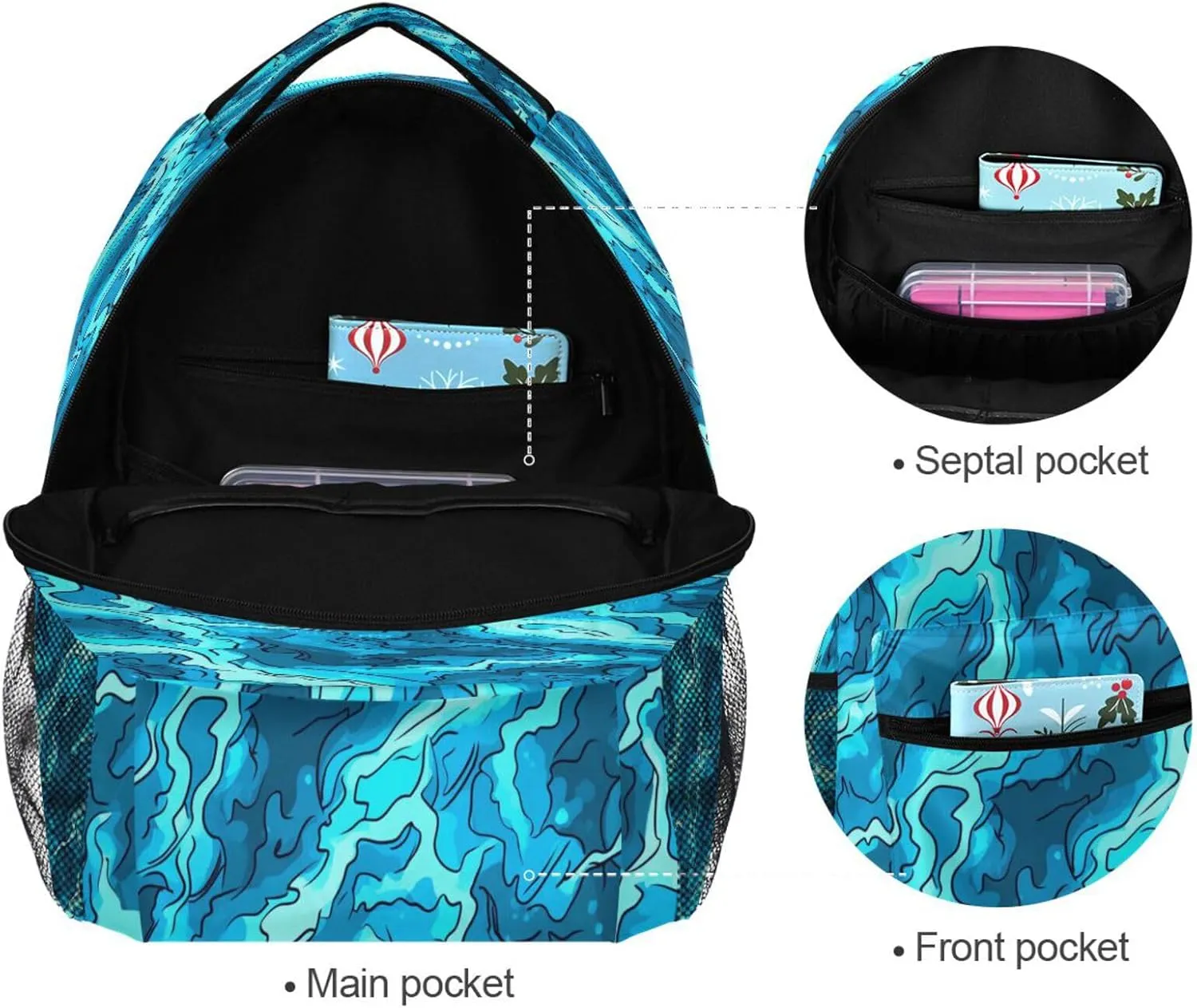 Day Backpack for Teens Boys Girls Fashion Travel Laptop Backpack with Chest Strap for College Work Blue Lightning Turquoise