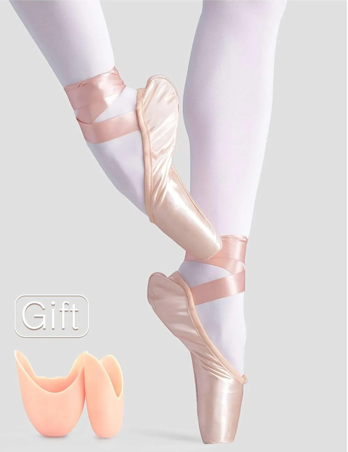 Daydance Ballet Pointe Shoes Girls Women Ribbon Ballerina Shoes with Toe Pads