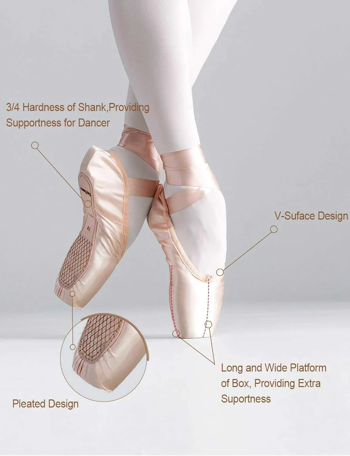 Daydance Ballet Pointe Shoes Girls Women Ribbon Ballerina Shoes with Toe Pads