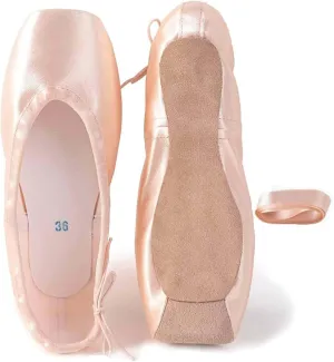 Daydance Ballet Pointe Shoes Girls Women Ribbon Ballerina Shoes with Toe Pads