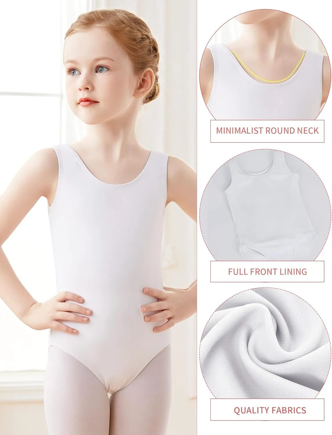 Daydance Lined Spandex Vest Girls Leotards for Ballet, Dance, Gymnastics, Swim