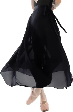 Daydance Women's Ballet Skirts Long Sheer Dance Skirts Black with Tie Waist