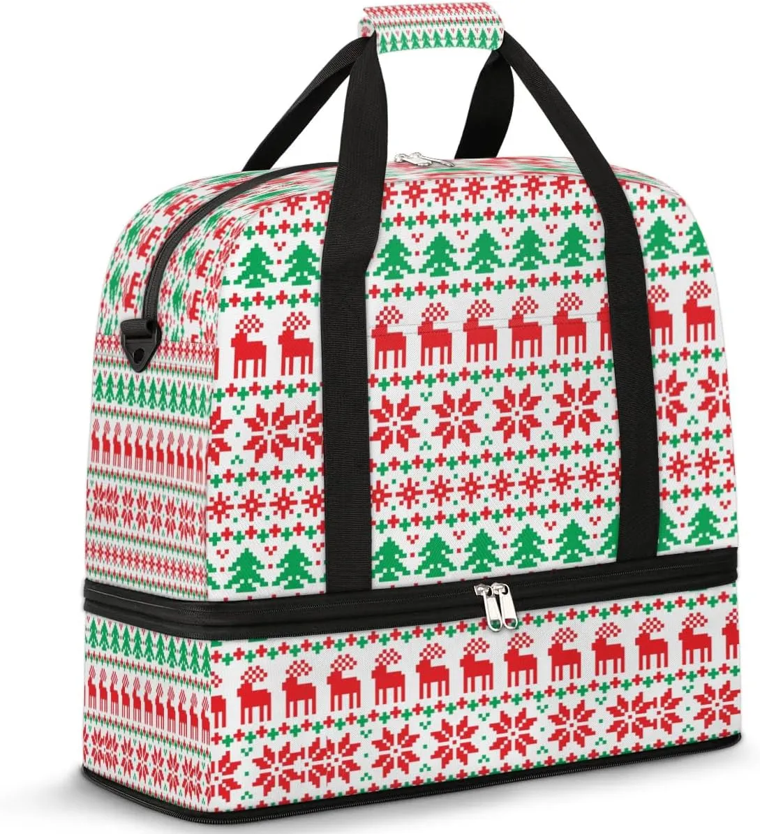 Deer Tree Pattern Sports Gym Bag with Shoes Compartment Foldable Travel Duffel Bag Dry Wet Separated Sports Tote Workout Weekender Overnight Bag for Women Yoga Dance Work Training Handbag