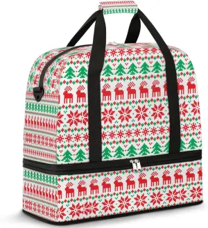 Deer Tree Pattern Sports Gym Bag with Shoes Compartment Foldable Travel Duffel Bag Dry Wet Separated Sports Tote Workout Weekender Overnight Bag for Women Yoga Dance Work Training Handbag