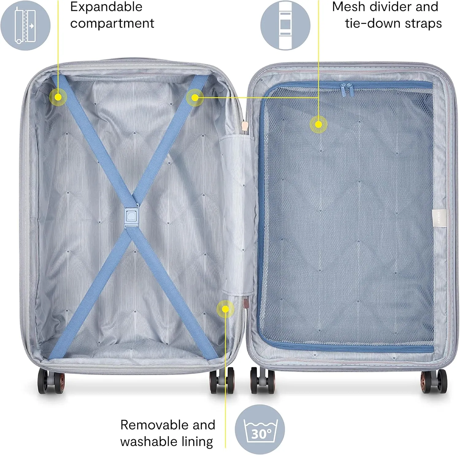 DELSEY PARIS Cruise 3.0 Hardside Expandable Luggage with Spinner Wheels, Blue, Checked-Medium 24 Inch