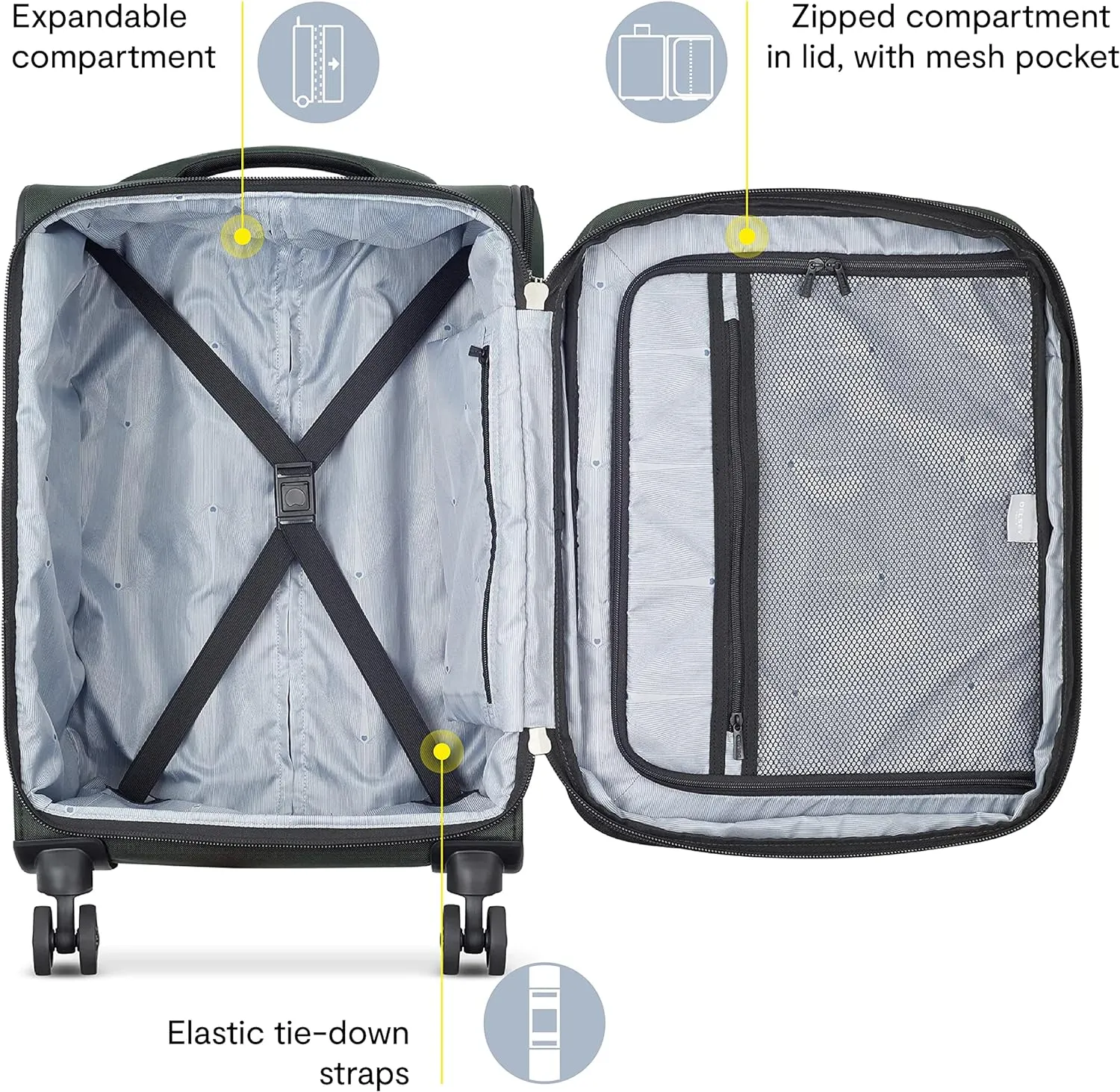 DELSEY PARIS Sky Max 2.0 Softside Expandable Luggage with Spinner Wheels, Black, 2-Piece Set (21/24)