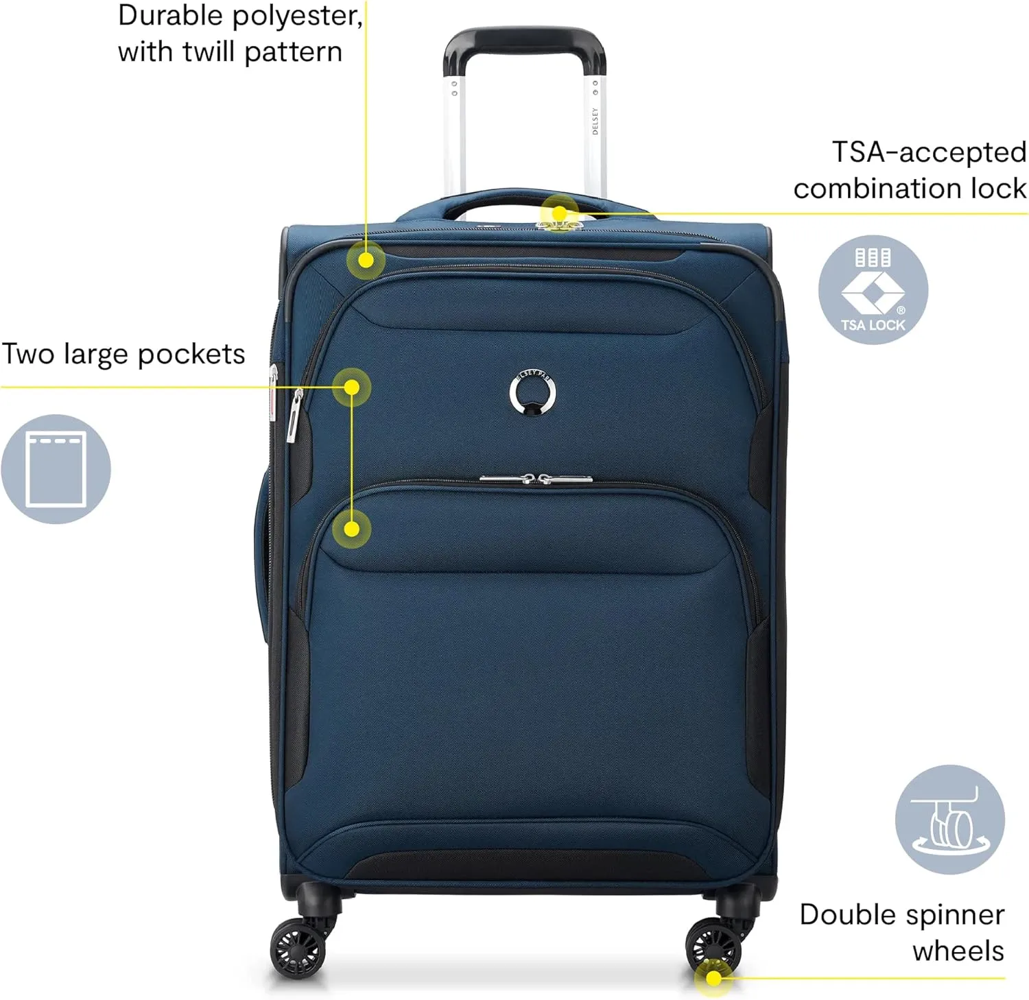 DELSEY PARIS Sky Max 2.0 Softside Expandable Luggage with Spinner Wheels, Black, 2-Piece Set (21/24)