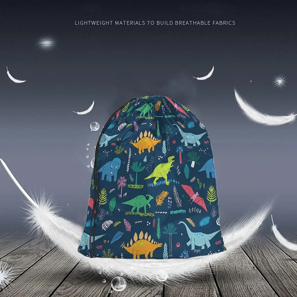 Dinosaur Drawstring Backpack Bag - Cute Cartoon Animal Funny Cool Colorful Dino Tropical Palm Leaf Sport Gym Sack Drawstring Bag for Men Women