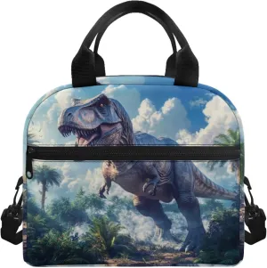 Dinosaur Insulated Lunch Box Blue Lunchbag for School Cool Animal Lunchbox Pouch with Detachable Shoulder Strap Reuable Bento Bags Ideal Gifts for Boys
