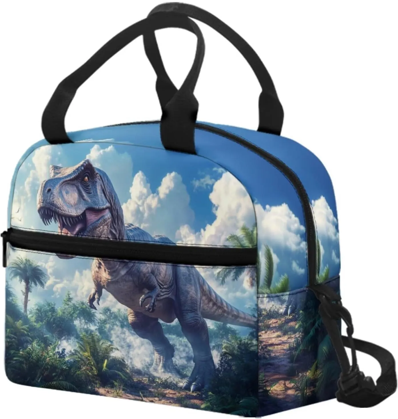 Dinosaur Insulated Lunch Box Blue Lunchbag for School Cool Animal Lunchbox Pouch with Detachable Shoulder Strap Reuable Bento Bags Ideal Gifts for Boys