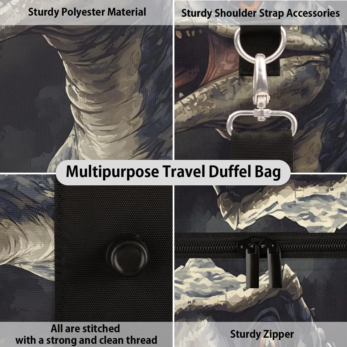 Dinosaur Theme Travel Duffle Bag for Women Men Gym Duffel Foldable Bag Waterproof Weekender Jungle Animals Duffle Tote