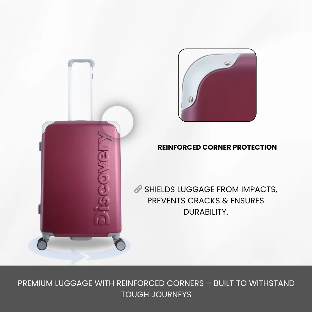 Discovery Focus ABS Hardside Checked Travel Luggage, Durable Lightweight 4 Double Wheel Expandable Trolley Bag, TSA Combination Lock, 28" Suitcase, Check-In Large Trolley - Purple.