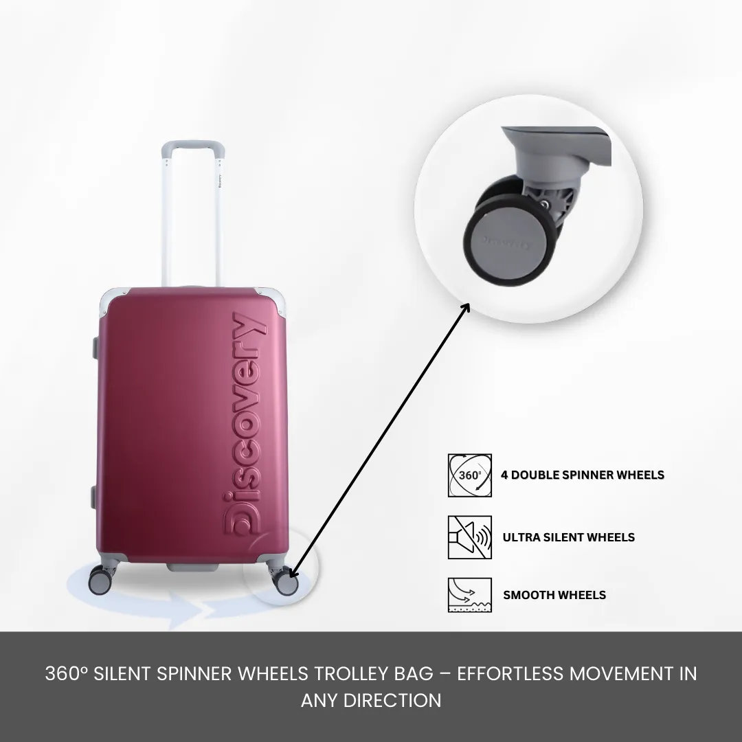 Discovery Focus ABS Hardside Checked Travel Luggage, Durable Lightweight 4 Double Wheel Expandable Trolley Bag, TSA Combination Lock, 28" Suitcase, Check-In Large Trolley - Purple.