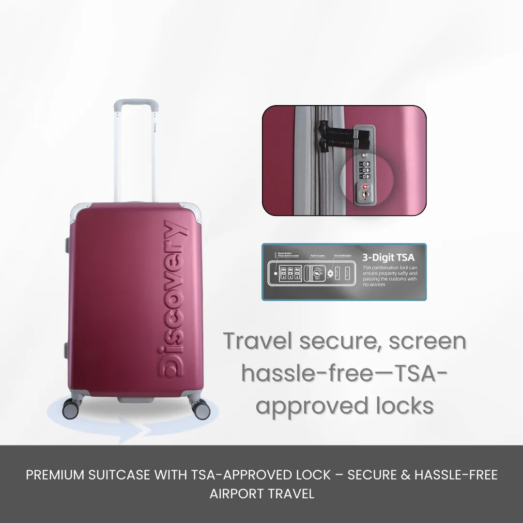 Discovery Focus ABS Hardside Checked Travel Luggage, Durable Lightweight 4 Double Wheel Expandable Trolley Bag, TSA Combination Lock, 28" Suitcase, Check-In Large Trolley - Purple.