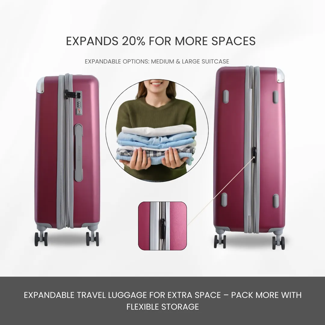 Discovery Focus ABS Hardside Checked Travel Luggage, Durable Lightweight 4 Double Wheel Expandable Trolley Bag, TSA Combination Lock, 28" Suitcase, Check-In Large Trolley - Purple.