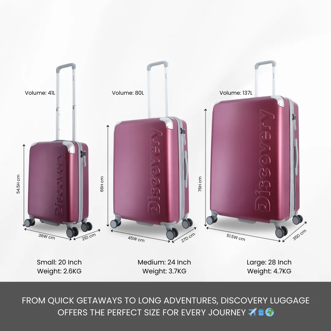 Discovery Focus ABS Hardside Checked Travel Luggage, Durable Lightweight 4 Double Wheel Expandable Trolley Bag, TSA Combination Lock, 28" Suitcase, Check-In Large Trolley - Purple.