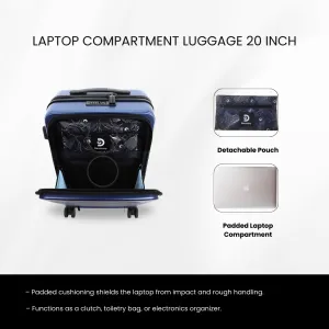 Discovery Patrol Hardside 20" Carry-On Small Cabin Business Travel Suitcase/ Front Open Laptop Compartment, 100% PC Lightweight Hard Shell Luggage, 4 Double Wheel, TSA Lock Trolley Bag Metallic Blue.