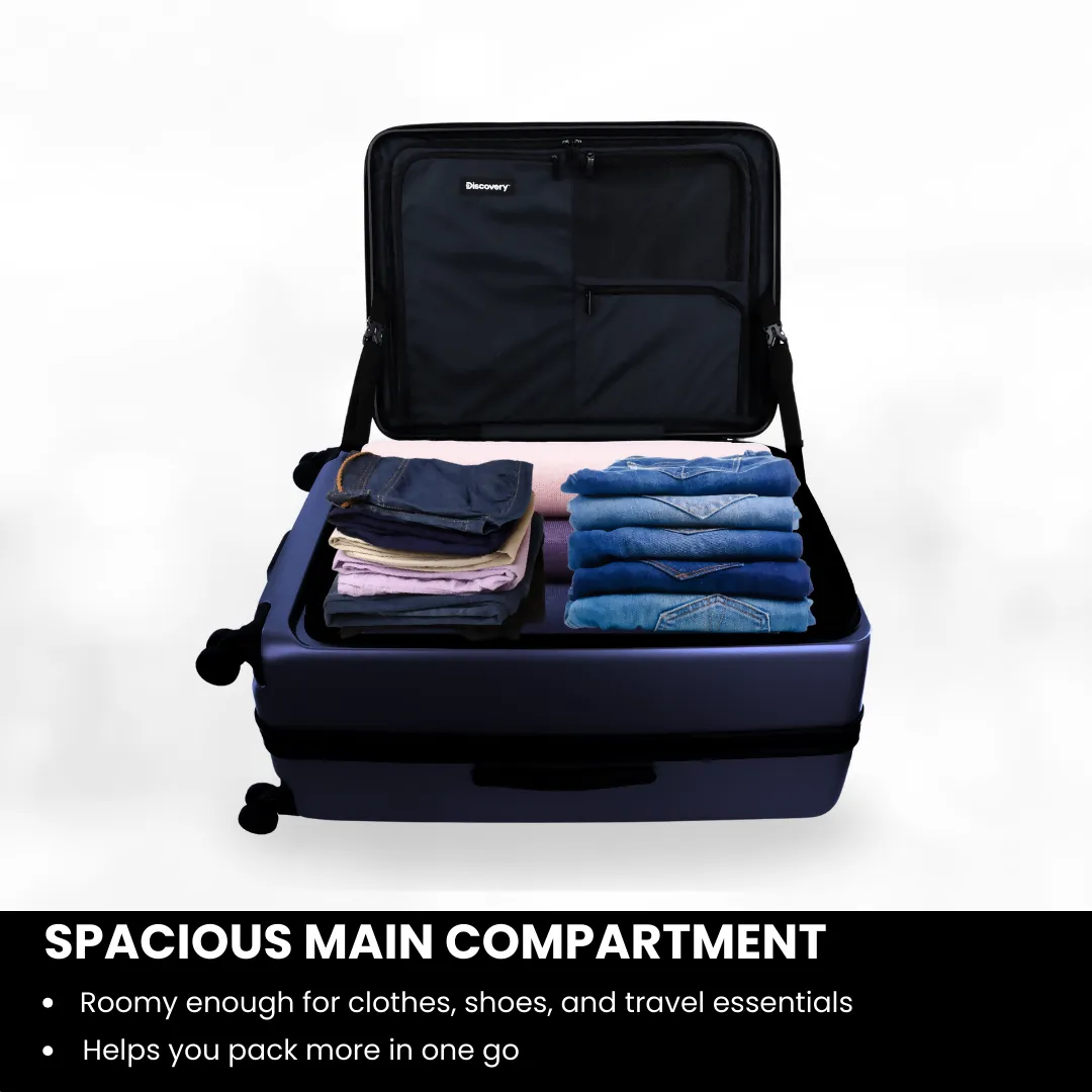 Discovery Patrol Hardside 20" Carry-On Small Cabin Business Travel Suitcase/ Front Open Laptop Compartment, 100% PC Lightweight Hard Shell Luggage, 4 Double Wheel, TSA Lock Trolley Bag Metallic Blue.