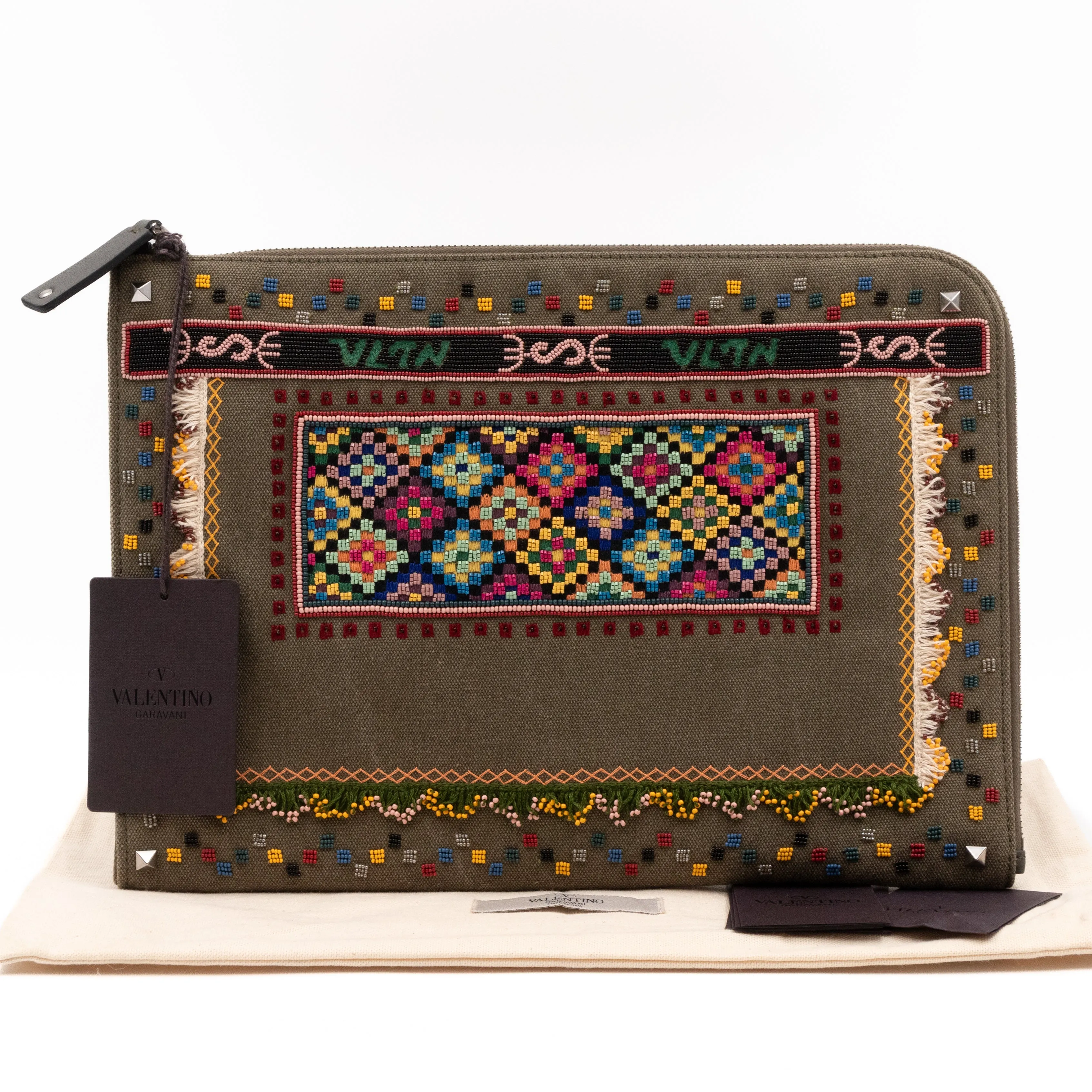 Document Holder Military Green Bordado Beads