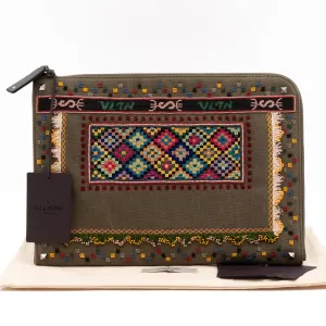 Document Holder Military Green Bordado Beads