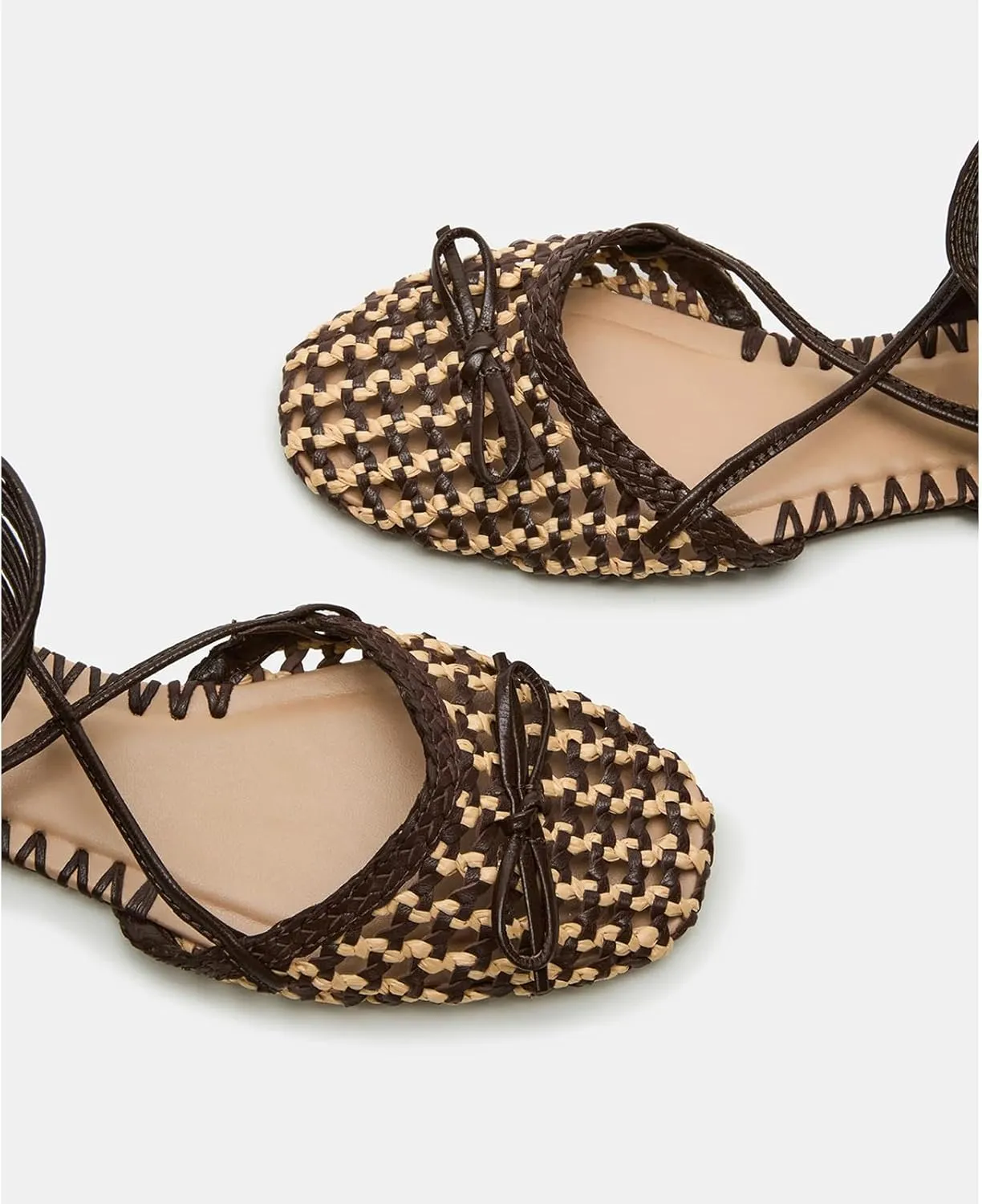 DOEYG Woven Mary Jane Ballet Flats for Women Bow Raffia Lace up Ankle Cross Strap Flat Heel Dressy Comfortable Casual Ballerina Shoes