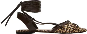 DOEYG Woven Mary Jane Ballet Flats for Women Bow Raffia Lace up Ankle Cross Strap Flat Heel Dressy Comfortable Casual Ballerina Shoes