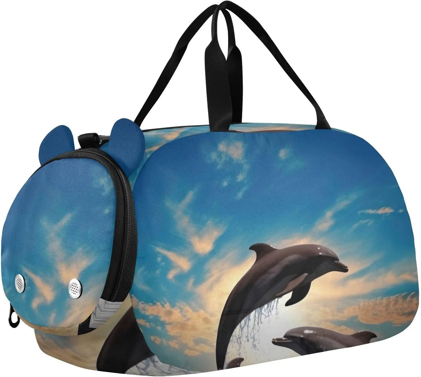 Dolphin in The Ocean Duffle Bag for Girl, Sports Duffle Gym Bags with Shoe Compartment, Personalized Overnight Bag Travel Weekender for Kids