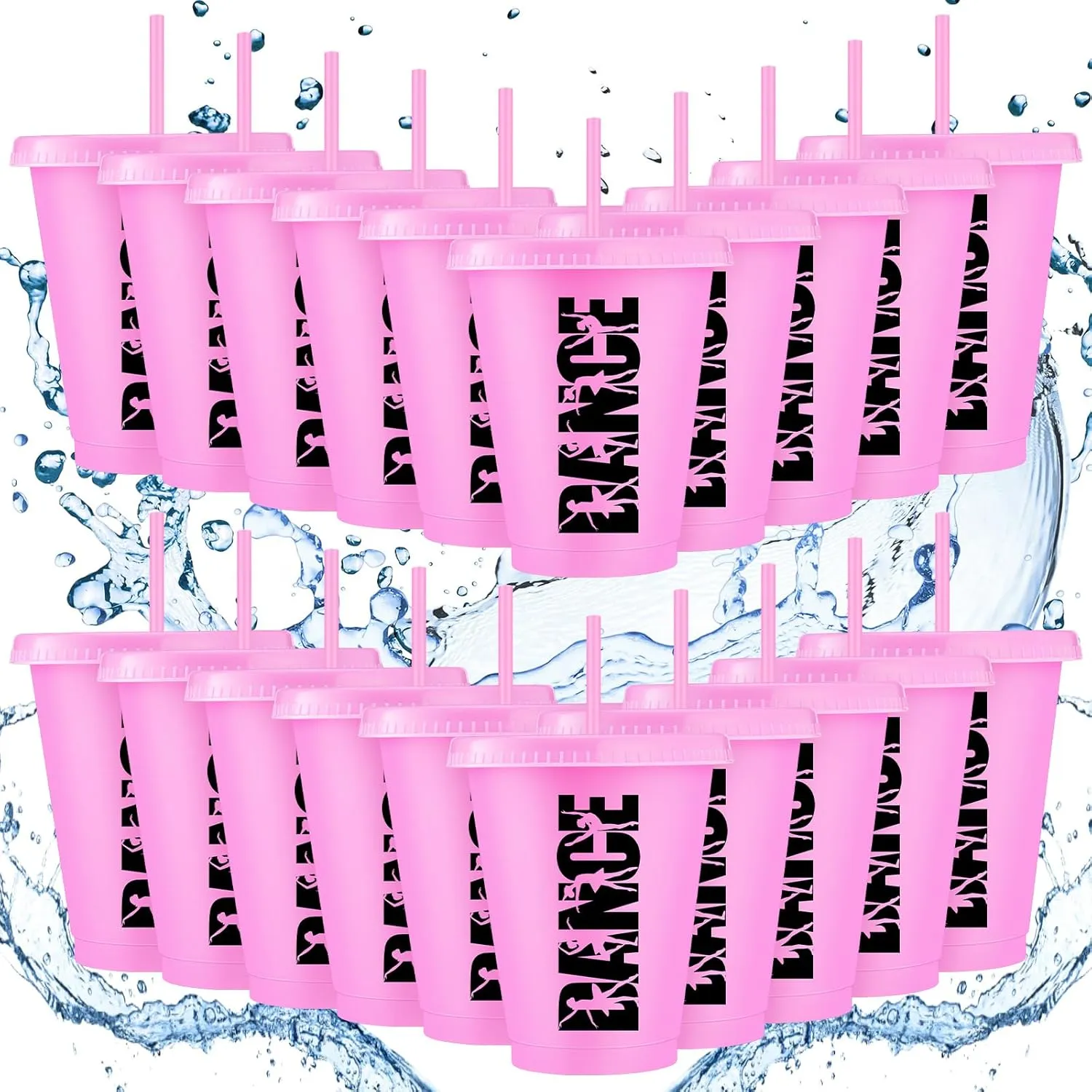 Domensi 20 Pcs Cheer Cups Gifts Bulk Ballet Dance Party Favors Cups Bulk 16oz Reusable Plastic Tumbler with Lid and Straw for Ballet Birthday Cheerleader Team Gifts(Ballet Dance)
