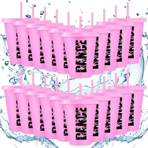 Domensi 20 Pcs Cheer Cups Gifts Bulk Ballet Dance Party Favors Cups Bulk 16oz Reusable Plastic Tumbler with Lid and Straw for Ballet Birthday Cheerleader Team Gifts(Ballet Dance)