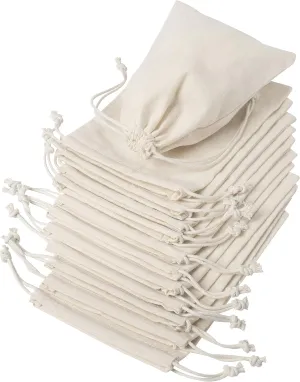 DR 100 Percent Cotton Muslin Drawstring Bags 12-Pack For Storage Pantry Gifts, Birthday (5 x 7 inch - 12 pack, Beige)
